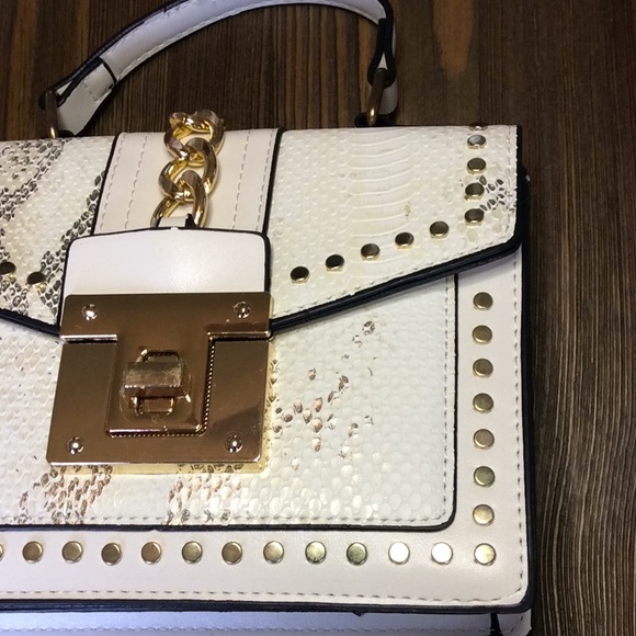 FINAL SALE PRICE NWOT Snakeskin Studded Satchel Handbag - Picture 3 of 9